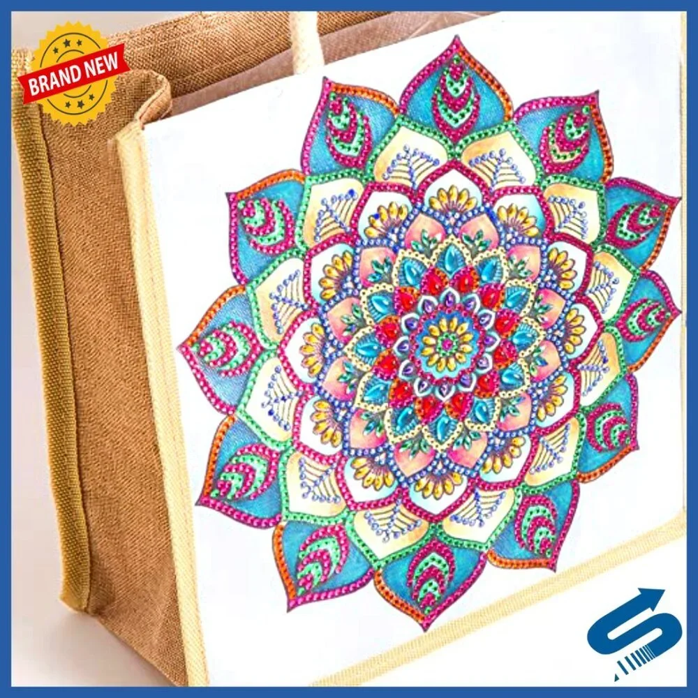 DIY Canvas Tote Bags 4 Pack Boho Diamond Painting Kits Reusable Shoulder Bags